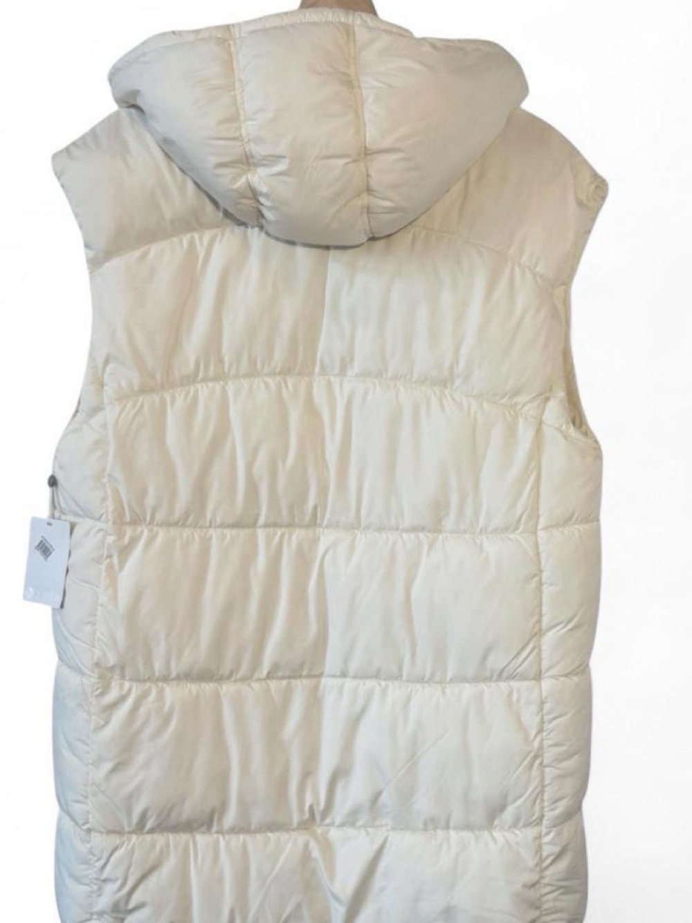 Zella - Ivory long Sleeveless Puffer Vest with Hood - Picture 2 of 6